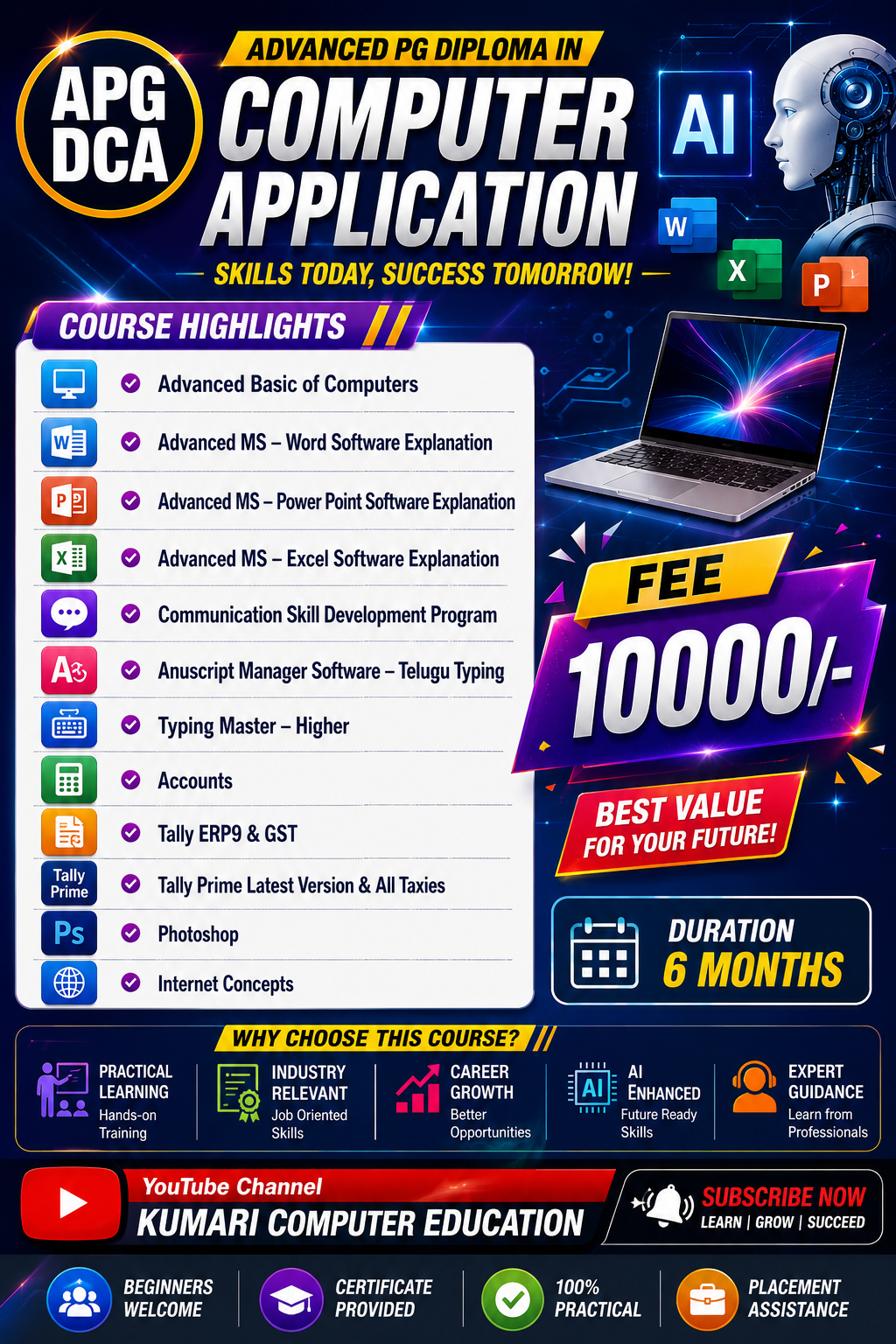 APGDCA — Advanced PG Diploma in Computer Application — Diploma · 6 Months