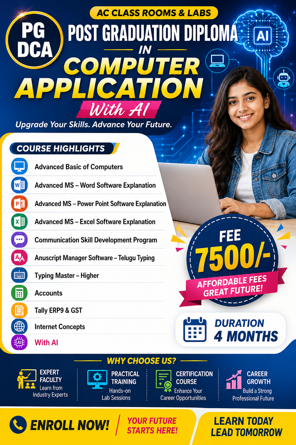 PGDCA — Post Graduation Diploma in Computer Application with AI — Diploma · 4 Months