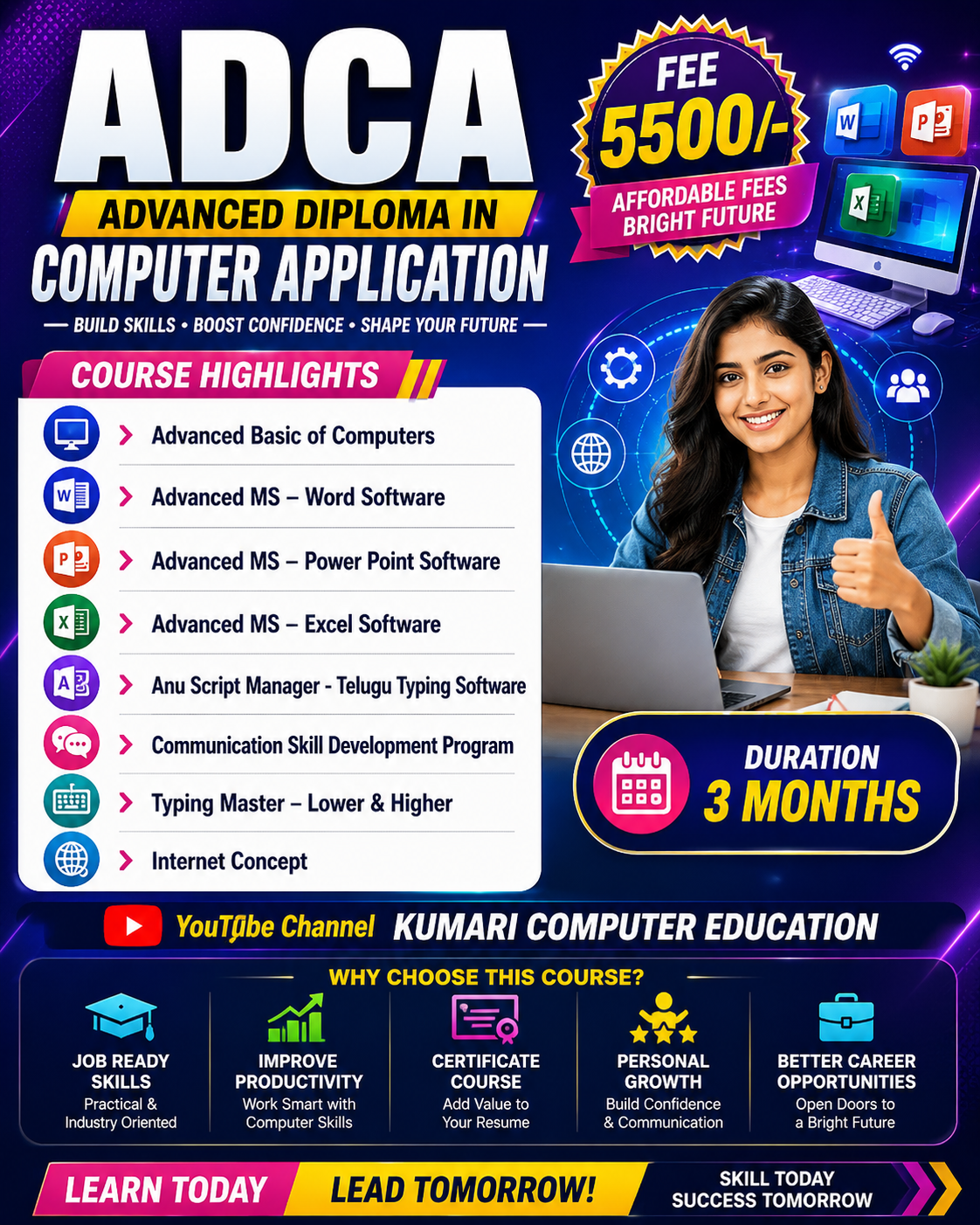 ADCA — Advanced   Diploma in Computer Application — Diploma · 4 Months